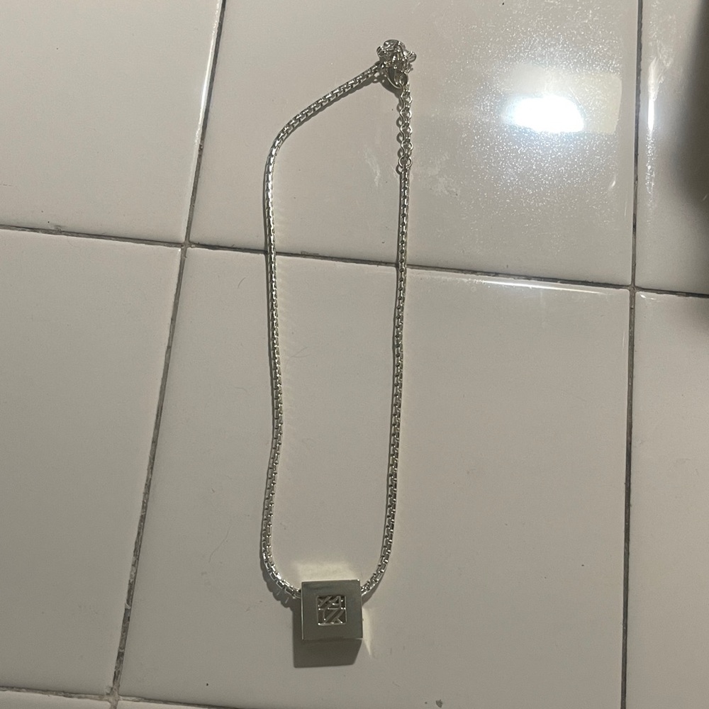 Silver Square Pendant Necklace - Geometric Charm